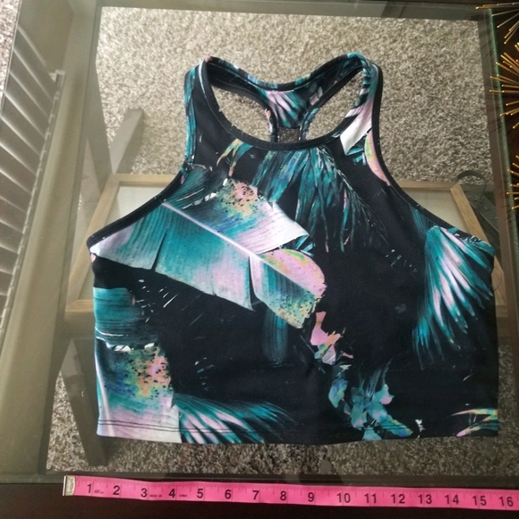 Fabletics Bra Top Leaves Print Workout Crop Sports - Picture 1 of 4